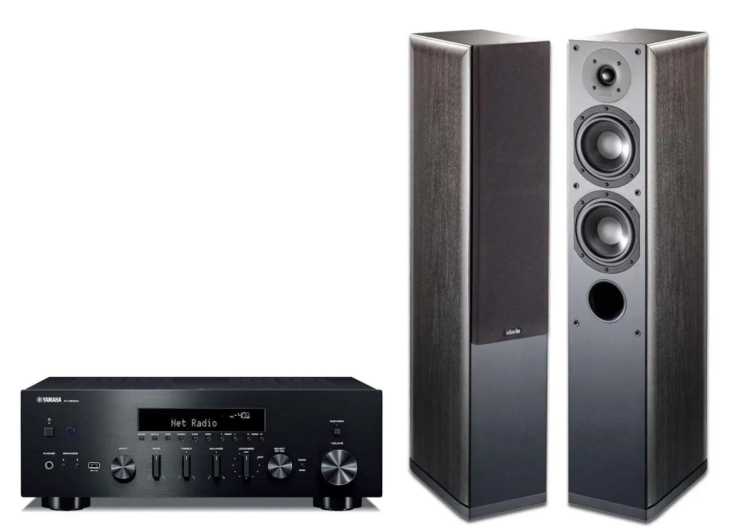 Zestaw stereo Yamaha R-N600A Czarny, Indiana Line Nota  550 X Czarny dąb