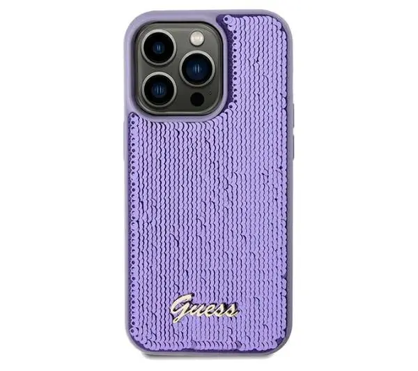 Guess Sequin Script Metal GUHCP14LPSFDGSU do iPhone 14 Pro Fioletowy