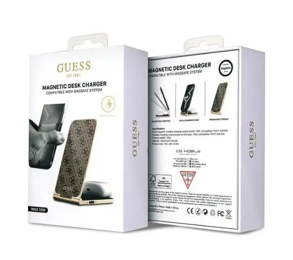 Guess 2w1 15W 4G Pattern MagSafe Brązowy