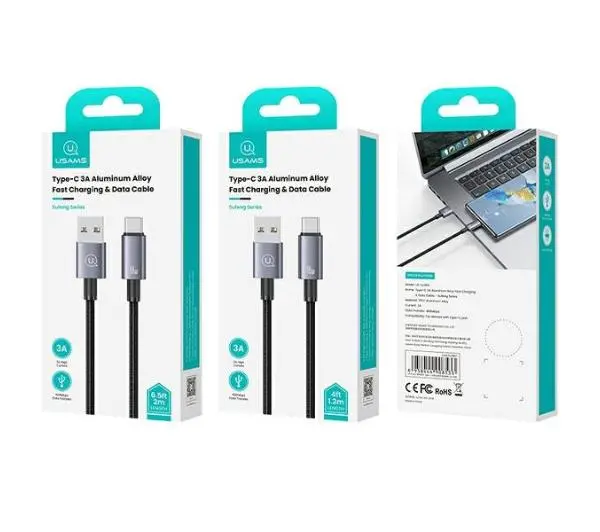 USAMS USB do USB-C 3A 1,2m Fast Charging Stalowy