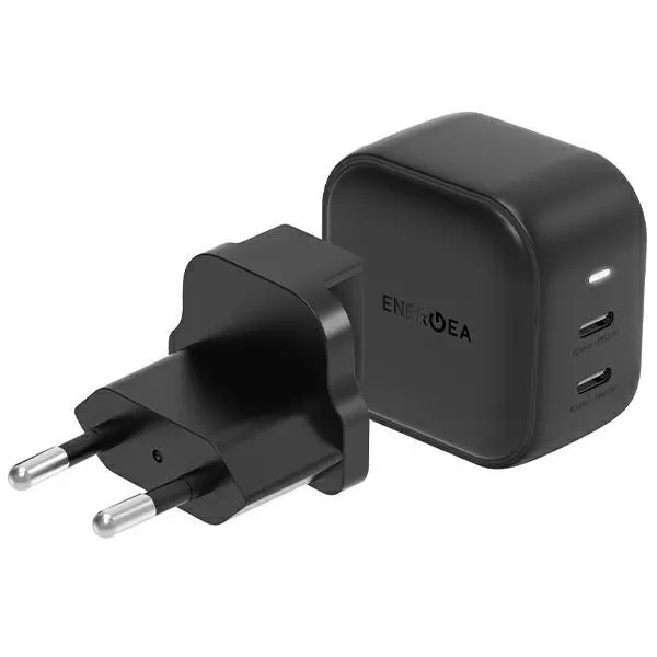 Ładowarka sieciowa Energea 2xUSB-C PD-PPS 45W 2C US+EU Travelite GAN45 Czarny