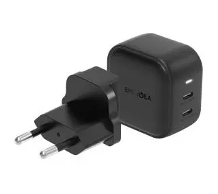 Energea 2xUSB-C PD-PPS 45W 2C US+EU Travelite GAN45 Czarny