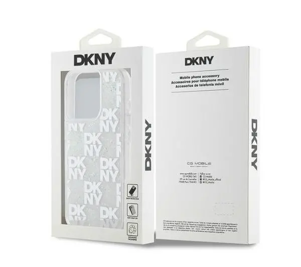 DKNY Hardcase Liquid Glitter Multilogo do iPhone 15 Pro Biały