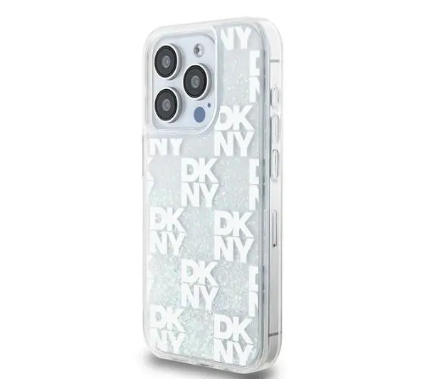 DKNY Hardcase Liquid Glitter Multilogo do iPhone 15 Pro Biały