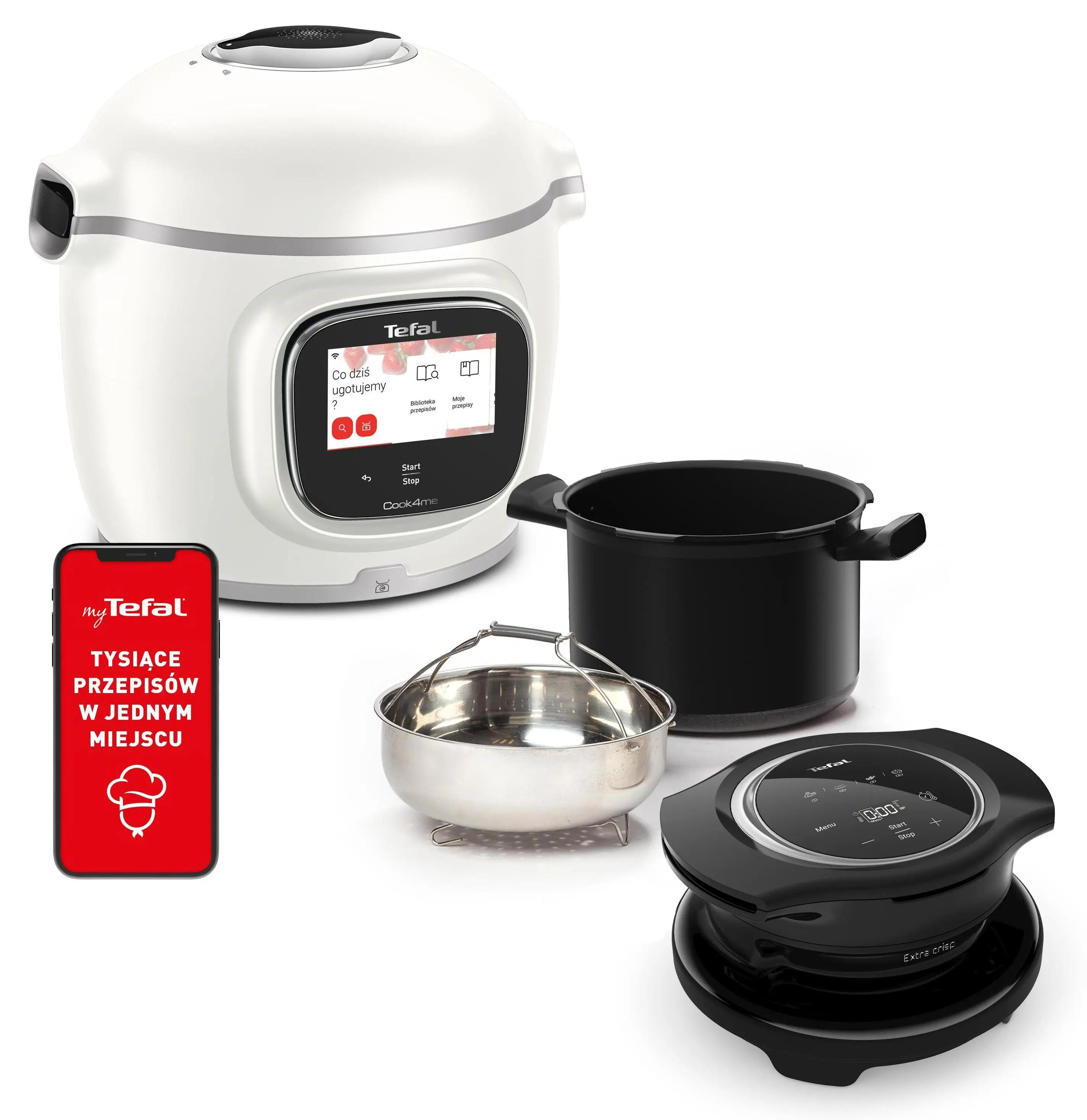 Multicooker Tefal Cook4me Touch Pro CY9431 + Pokrywa do zapiekania EY1508 1600W 6l Kosz do gotowania na parze