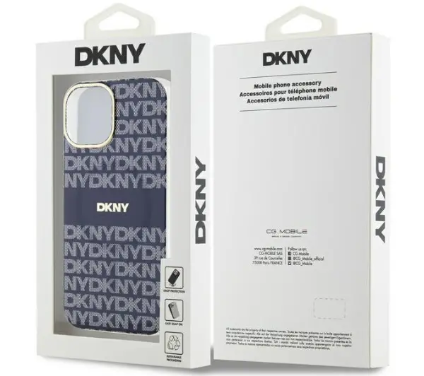 DKNY IML Mono & Stripe MagSafe do iPhone 15 Niebieski