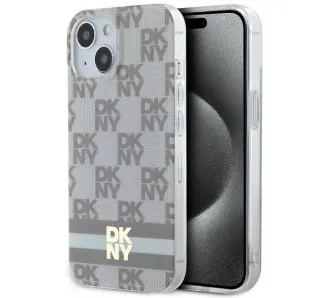 Etui DKNY IML Checkered Mono Pattern & Printed Stripes MagSafe do iPhone 14 Beżowy