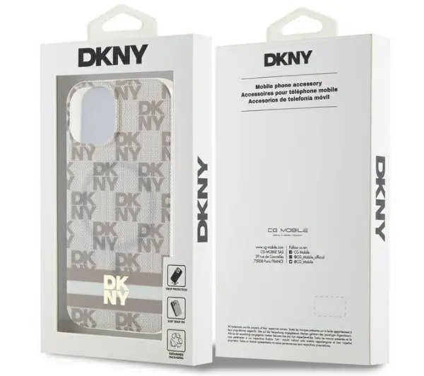 DKNY IML Checkered Mono Pattern & Printed Stripes MagSafe do iPhone 14 Beżowy