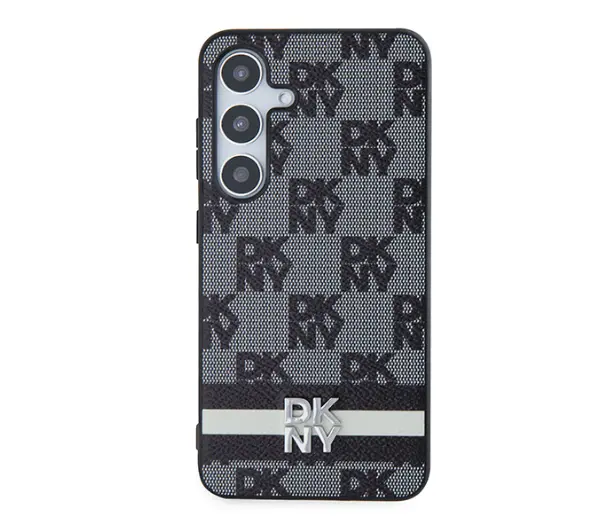 DKNY Leather Checkered Mono Pattern & Printed Stripes do Samsung Galaxy S24 Czarny