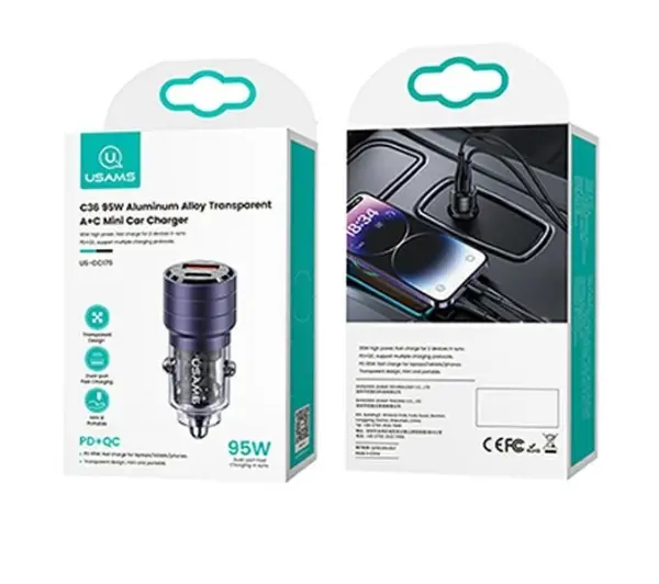 USAMS C36 USB+USB-C 95W Fioletowy