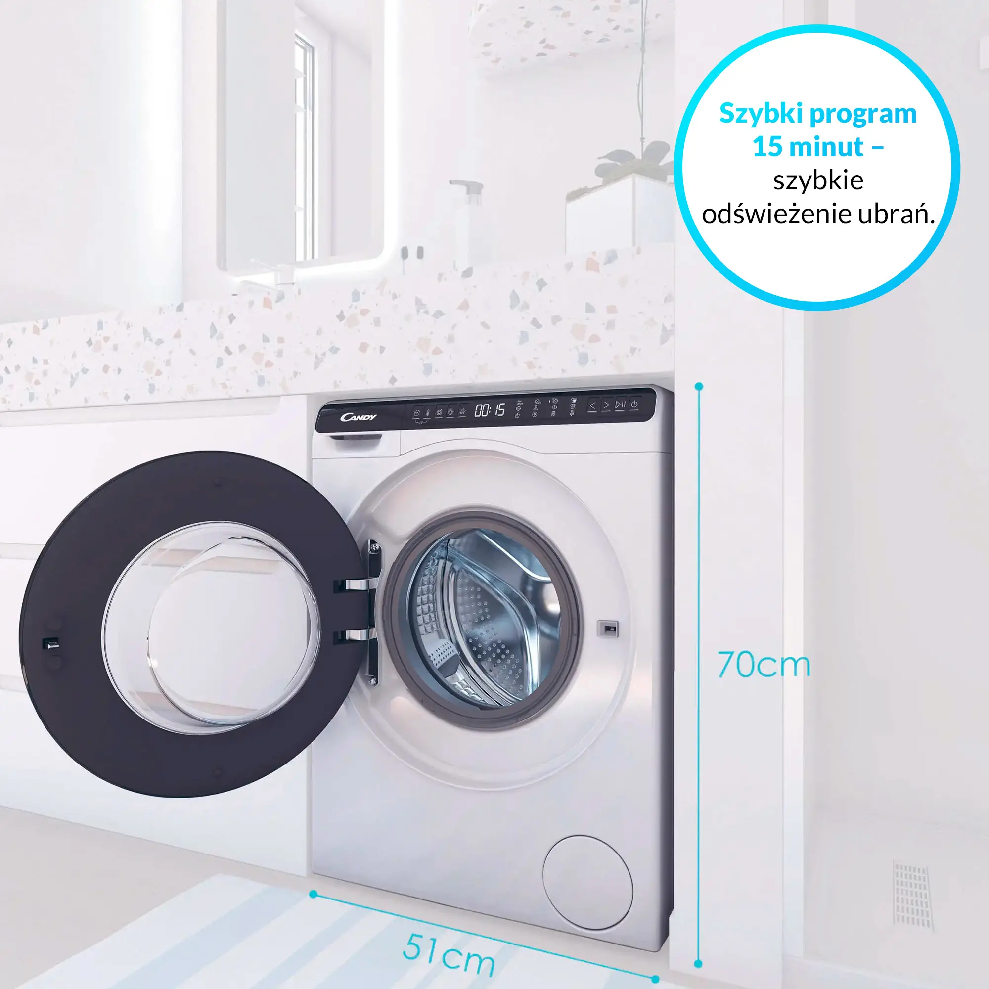 Pralka Candy Mini CW50-BP12307G-S Slim 5kg 1200obr/min