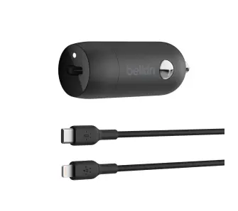 Ładowarka samochodowa Belkin Boost Charge 30W USB-C PD PPS Czarny + kabel Lightning
