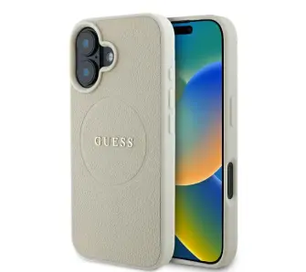 Etui Guess hardcase Grained Ring MagSafe iPhone 16 Beżowy