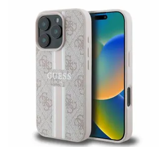 Etui Guess 4G Printed Stripes MagSafe do iPhone 16 Pro Różowy