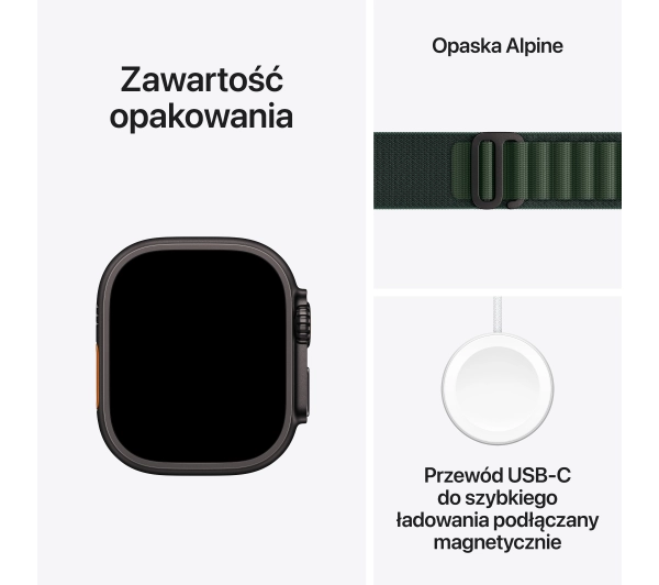 Apple Watch Ultra 2 GPS + Cellular Koperta z tytanu Czarna 49mm Opaska Alpine Ciemnozielona Rozmiar L - Kup na Raty - RRSO 0%
