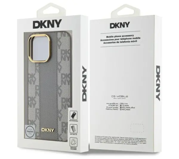 DKNY Leather Checkered Mono Pattern MagSafe do iPhone 14 Pro Max Beżowy
