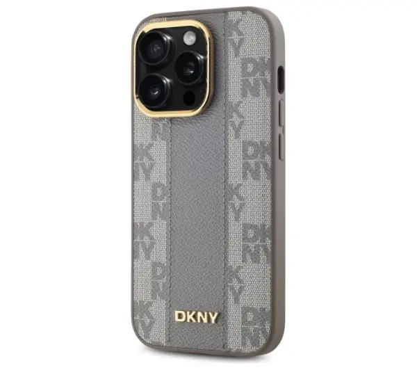 DKNY Leather Checkered Mono Pattern MagSafe do iPhone 14 Pro Beżowy