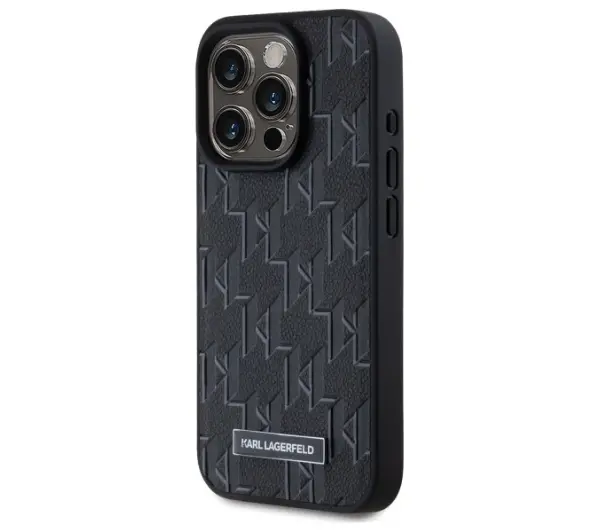Karl Lagerfeld Leather Monogram Metal Logo MagSafe do iPhone 15 Pro Czarny