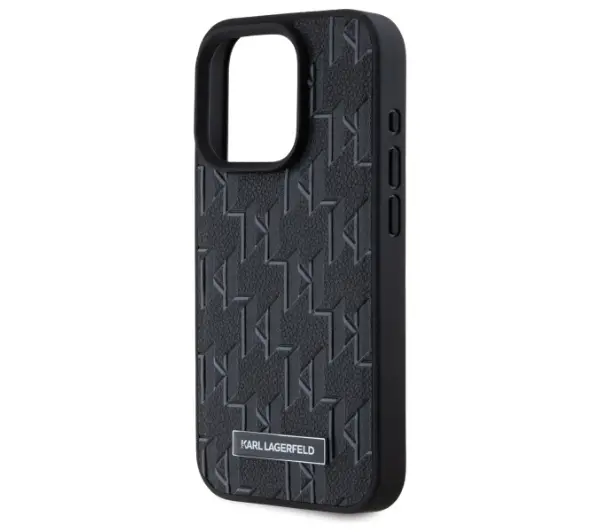 Karl Lagerfeld Leather Monogram Metal Logo MagSafe do iPhone 15 Pro Czarny