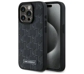 Karl Lagerfeld Leather Monogram Metal Logo MagSafe do iPhone 15 Pro Czarny
