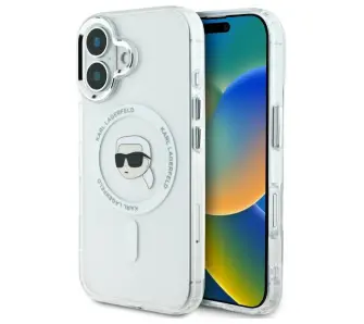 Etui Karl Lagerfeld IML Metal Karl Head MagSafe do iPhone 16 Plus Biały