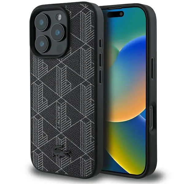 Etui Lacoste Blend Monogram MagSafe do iPhone 16 Pro Czarny