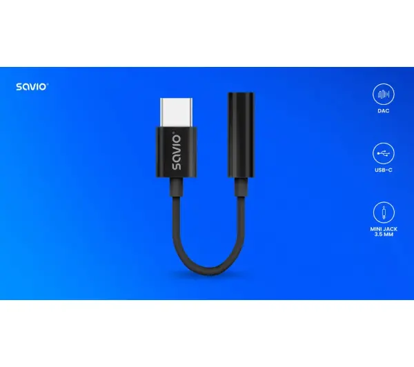 Savio AK-74 USB-C - mini jack 3,5mm Czarny