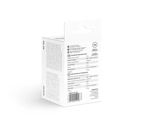Savio AP-04 gniazdo EU - wtyk UK