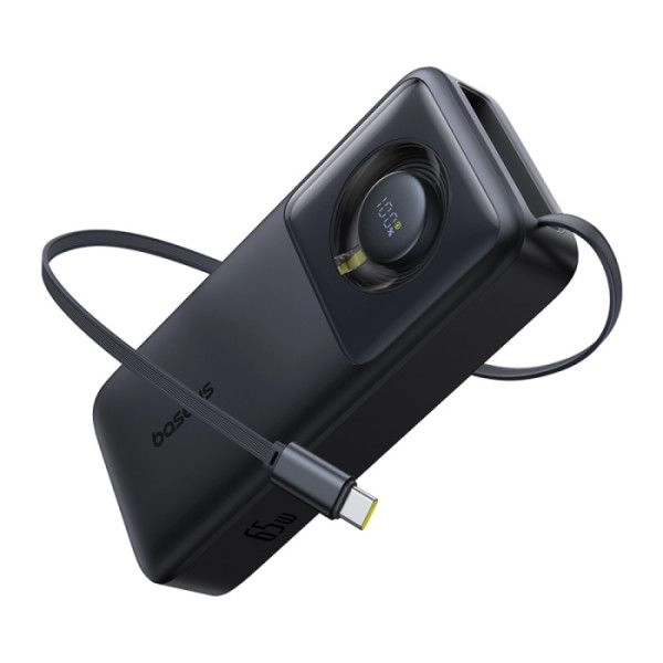 Powerbank Baseus Free2Pull 20000mAh z wbudowanym kablem USB-C 65W Czarny