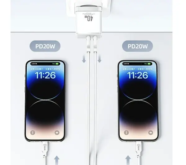 USAMS 2xUSB-C T54 GaN 40W PD Fast Charging Biały