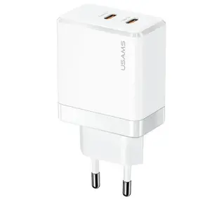 USAMS 2xUSB-C T54 GaN 40W PD Fast Charging Biały