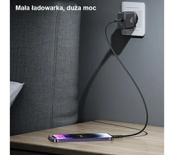 USAMS 2xUSB-C T54 GaN 40W PD Fast Charging Biały