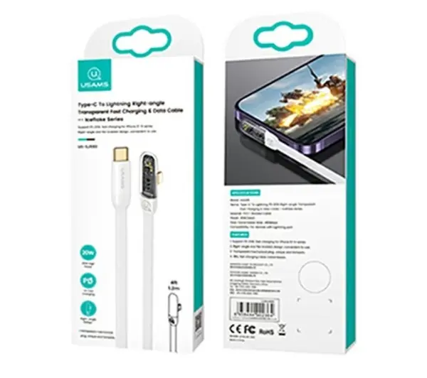 USAMS USB-C do Lightning PD 20W 2m Biały