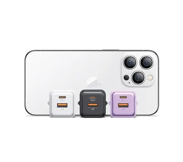USAMS 1xUSB+1xUSB-C PD30W 3A PD3.0 Fast Charging Purpurowy