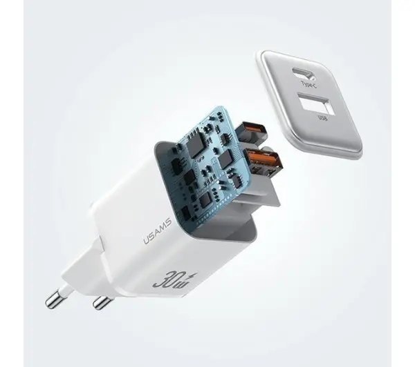 USAMS 1xUSB+1xUSB-C PD30W 3A PD3.0 Fast Charging Purpurowy
