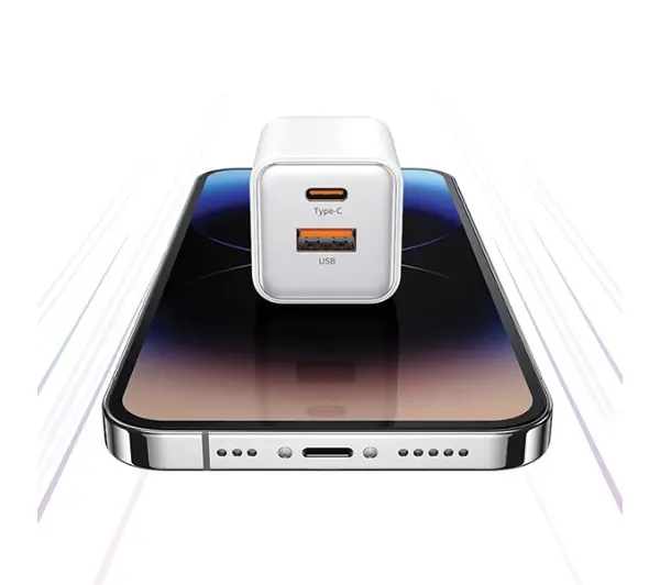 USAMS 1xUSB+1xUSB-C PD30W 3A PD3.0 Fast Charging Purpurowy