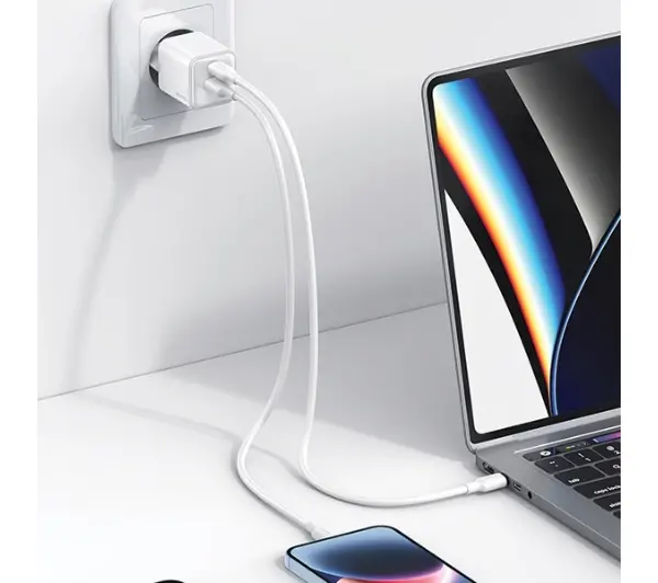 USAMS 1xUSB+1xUSB-C PD30W 3A PD3.0 Fast Charging Purpurowy