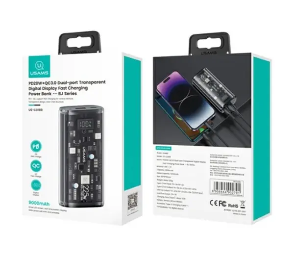 USAMS US-CD189 9000mAh PD 22,5W Czarny