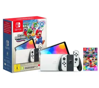 Konsola Nintendo Switch OLED Biały + Super Mario Bros. Wonder + Mario Kart 8 Deluxe + Nintendo Online 365dni