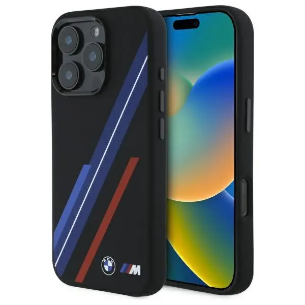 Etui BMW Silicone Random Lines MagSafe do iPhone 16 Pro Czarny