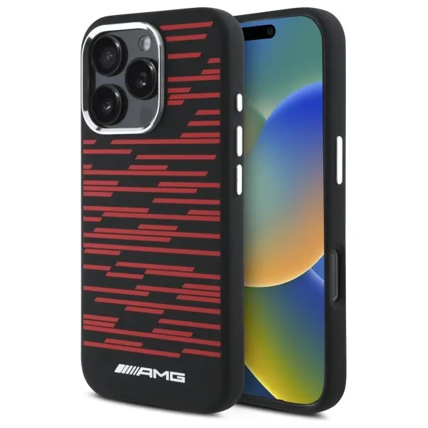 Etui Mercedes-Benz Silicone Graphics MagSafe do iPhone 16 Pro Czarno-czerwony