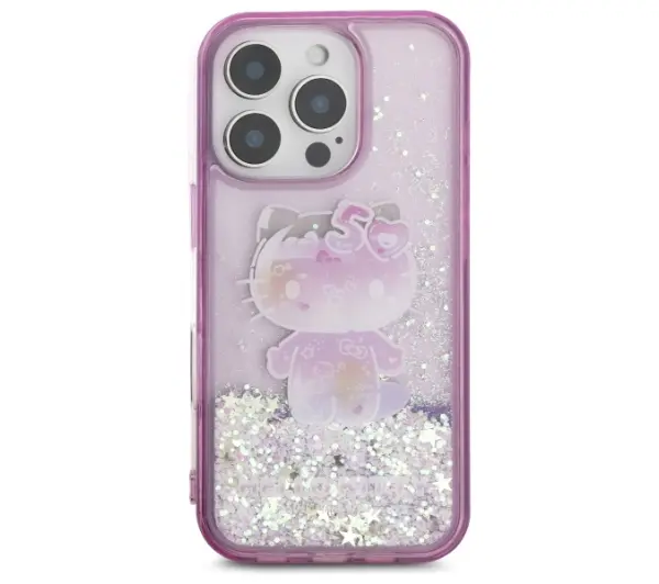 Hello Kitty Liquid Glitter 50TH Anniversary Party iPhone 16 Pro Fioletowy