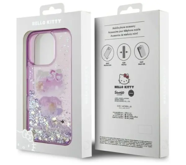 Hello Kitty Liquid Glitter 50TH Anniversary Party iPhone 16 Pro Fioletowy