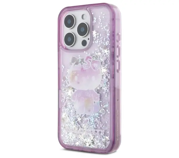 Hello Kitty Liquid Glitter 50TH Anniversary Party iPhone 16 Pro Fioletowy