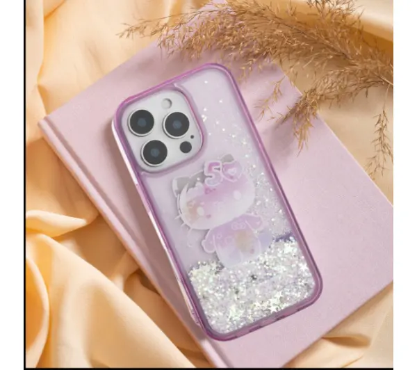 Hello Kitty Liquid Glitter 50TH Anniversary Party iPhone 16 Pro Fioletowy