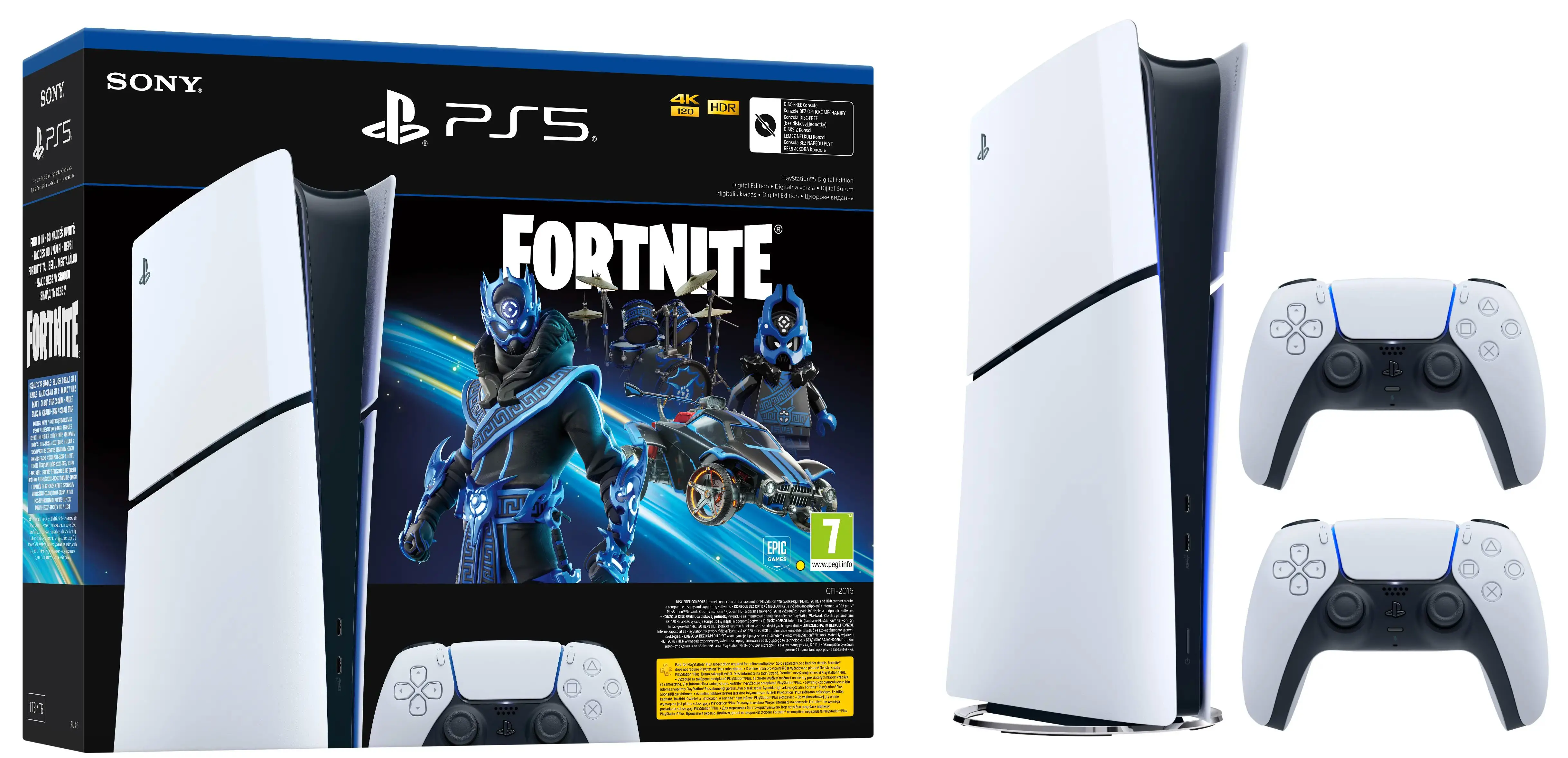 Konsola Sony PlayStation 5 Digital Slim D Chassis (PS5) 1TB Fortnite Cobalt + Dodatkowy Pad Biały