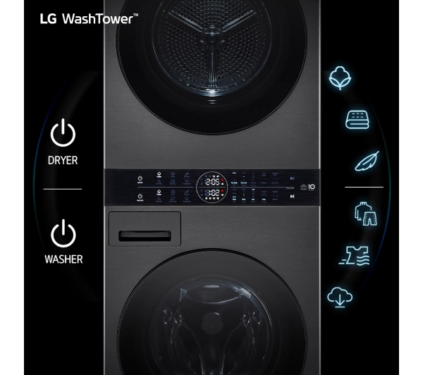 LG WashTower WT1210BBF 66cm 12kg/10kg Zdalne sterowanie - Kup na Raty - RRSO 0%