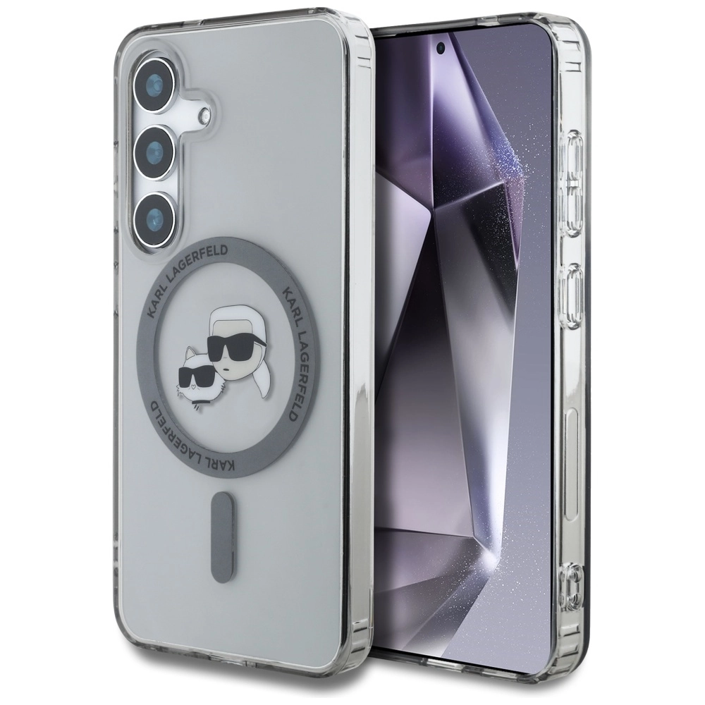 Etui Karl Lagerfeld Button Karl & Choupette Heads Printed Logo MagSafe do Galaxy S25 Czarny