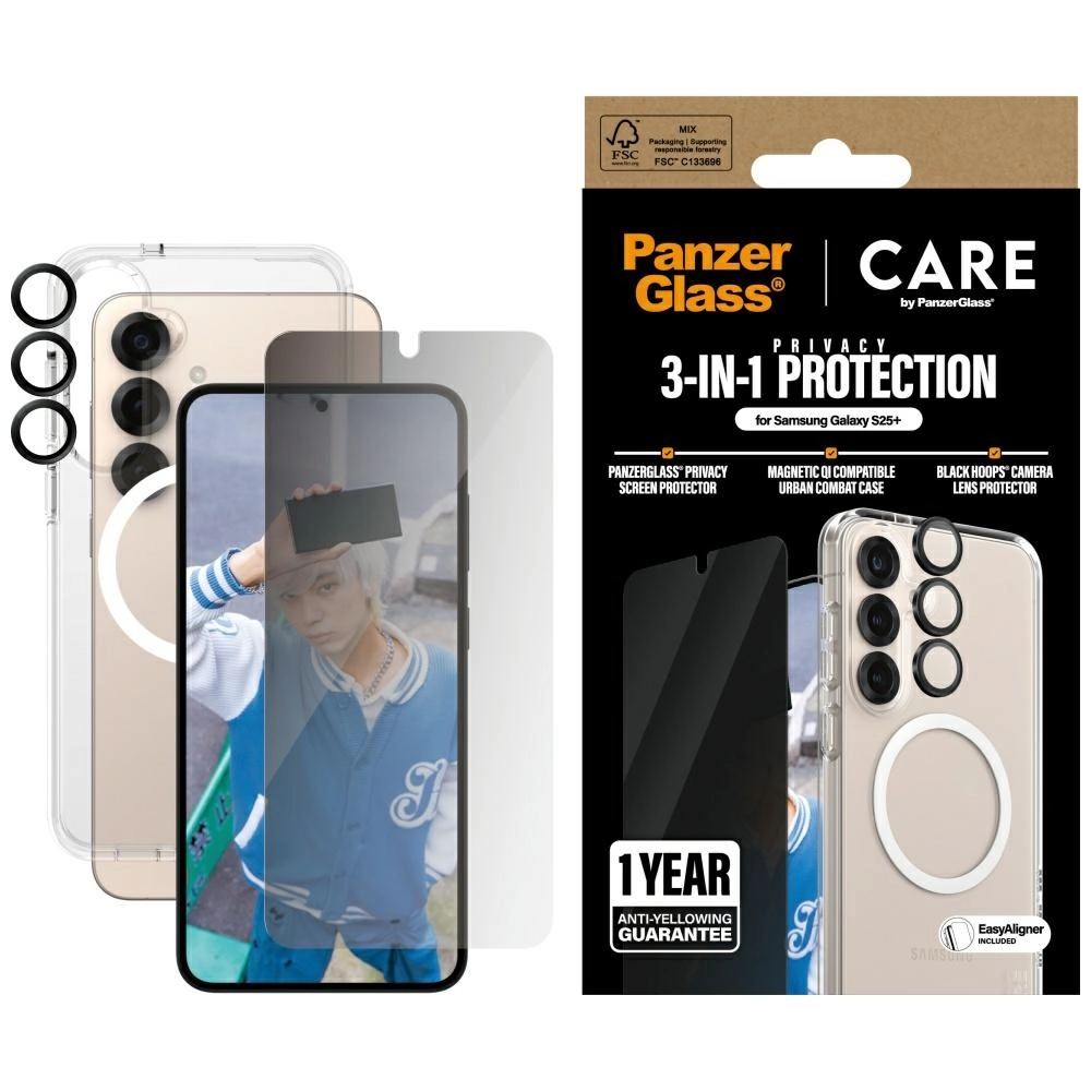 Etui PanzerGlass CARE by PanzerGlass Flagship 3w1 Etui+Szkło Prywatyzujące+Lens do Galaxy S25 Plus