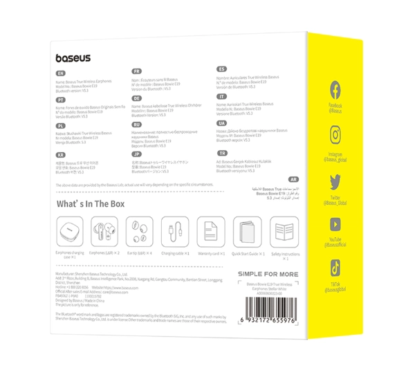 Baseus Bowie E19 Dokanałowe Bluetooth 5.3 Biały